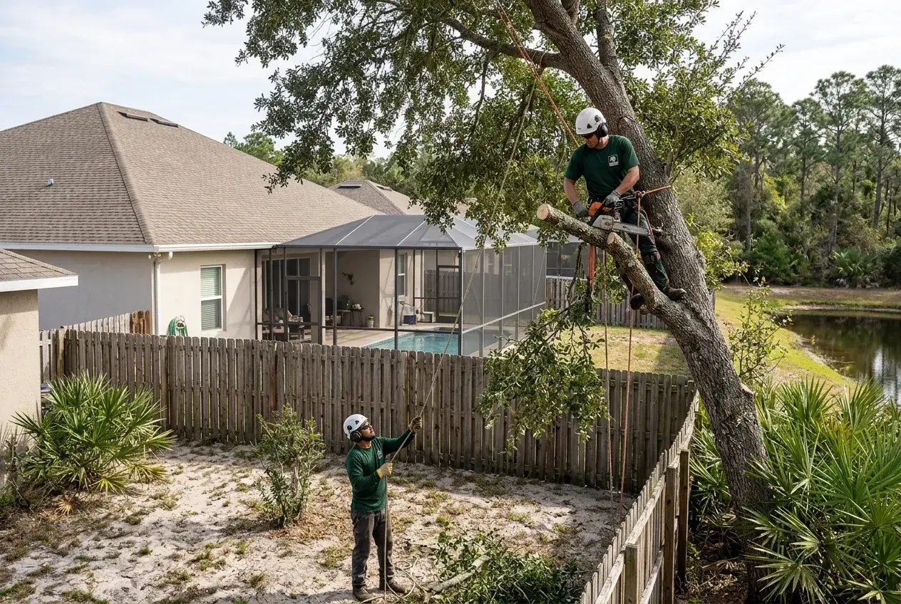 Mascotte tree removal on a laurel oak behind a newer home in Lake Jackson Ridge